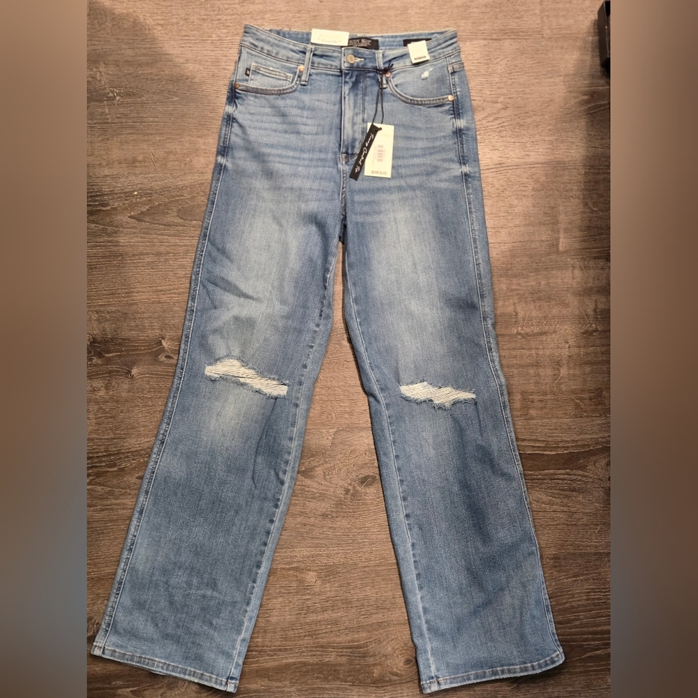 NWT Judy Blue Medium Blue Distressed Tummy Control High Waist Jeans